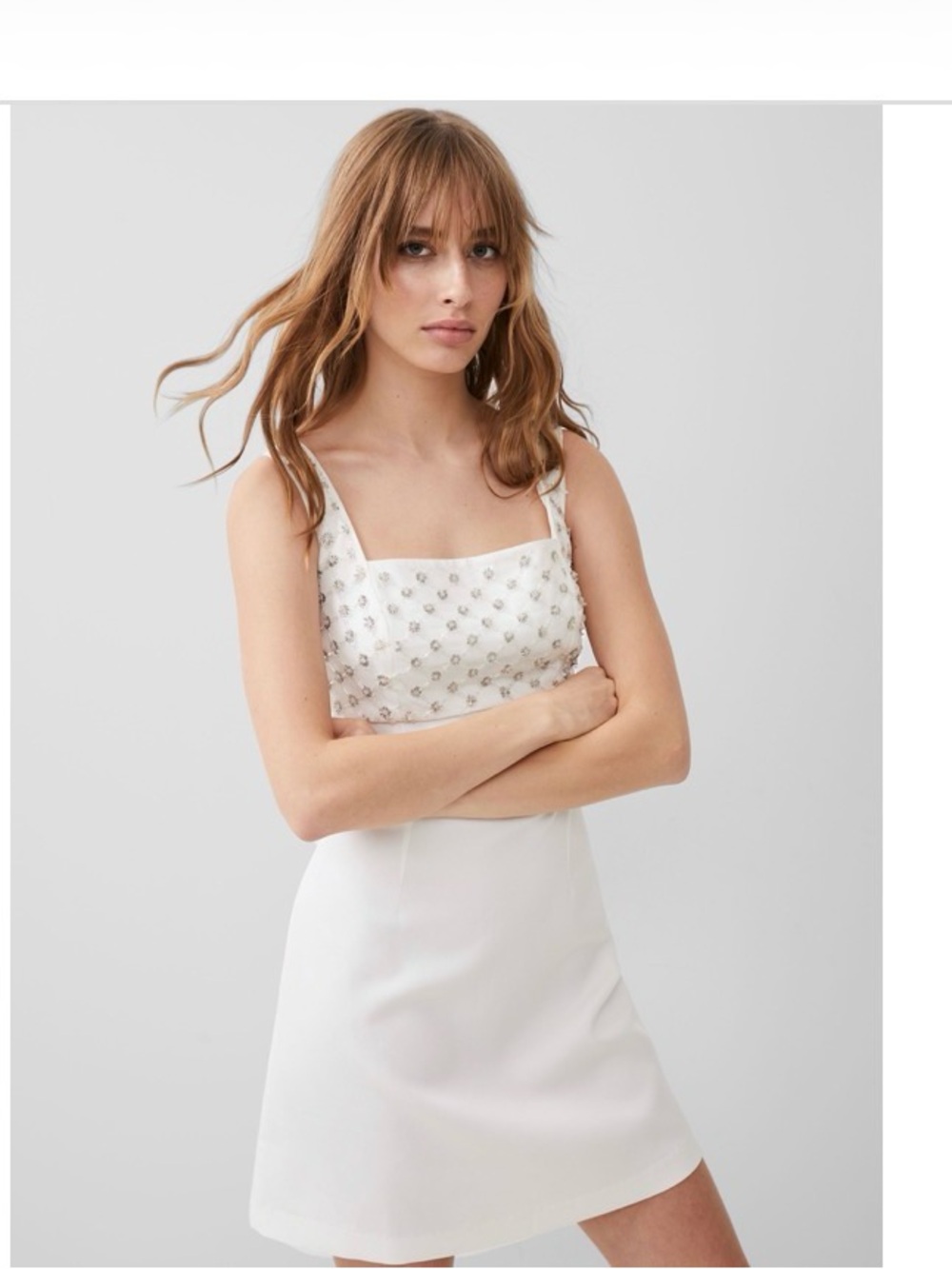 French Connection Embroidered Darcy Crepe Dress